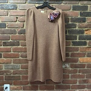 VTg 70's Jayna New York Tan Knit Long Sheath Dress -36 Chest / 37” Long